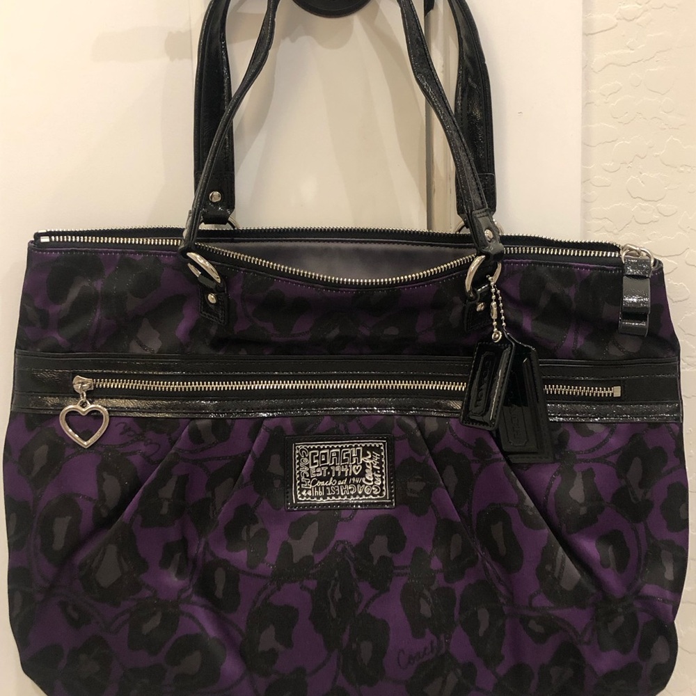 NWT Coach Black and Purple Animal Print Tote